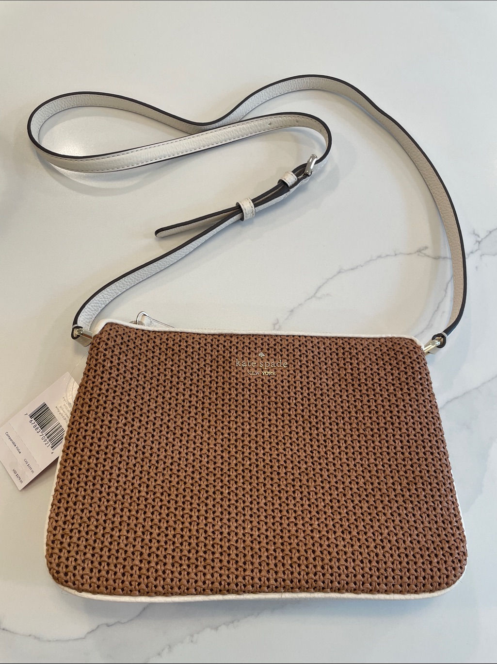 Kate Spade Woven Tan Crossbody With White Strap